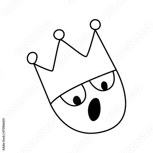 Wallpaper Mural Playful Smiling Face Illustration with a Crown in Simple Black Outline Design Torontodigital.ca