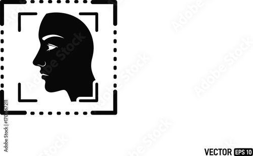 Silhouette of a human face being scanned by a face recognition system biometric identification and security concept