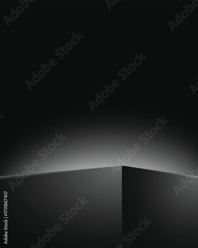Minimalist black podium for luxury product display on a dark background. 3D rendered pedestal with backlight for elegant presentation or mockup.