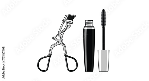 Get strikingly beautiful eyes with essential makeup tools like a lash curler and mascara for glamorous beauty routines that enhance natural features, Generative AI.