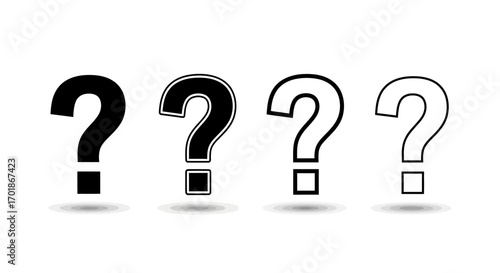 A collection of four distinct question mark icons representing curiosity inquiry and the search for answers in a clear and concise visual format
