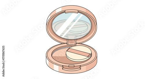 Elegant blush powder compact with mirror open for flawless makeup application and beauty routine inspiration perfect for cosmetic product ads, Generative AI.