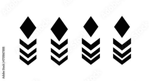 Abstract Geometric Design Featuring Four Identical Diamond Arrow Motifs Arranged Horizontally