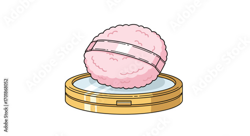 Get a Flawless Finish With This Pink Powder Puff and Gold Compact for Effortless Makeup Application and a Touch of Vintage Glamour, Generative AI.