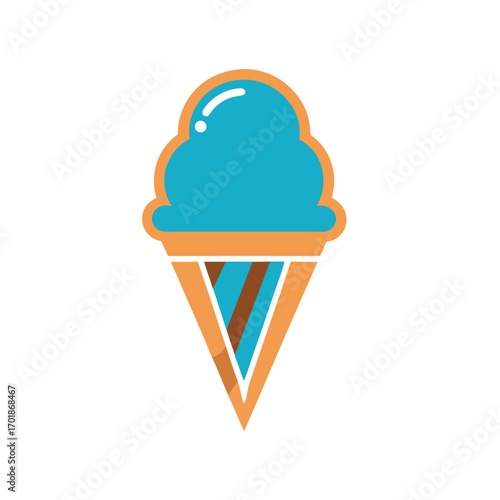 A colorful cartoon illustration of a delicious ice cream cone with various sweet flavors on a blue background