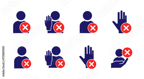 Set of Icons Representing Access Denied Prohibition Warning and Restricted Entry Concepts