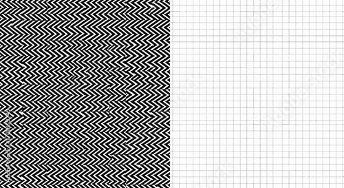 Abstract Visual Pattern Design Featuring a Textured Chevron on the Left and a Grid System on the Right