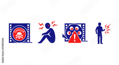 Graphic Icons Representing Different Types of Dangers and Potential Harm Including Emotional Distress and Warning Signs