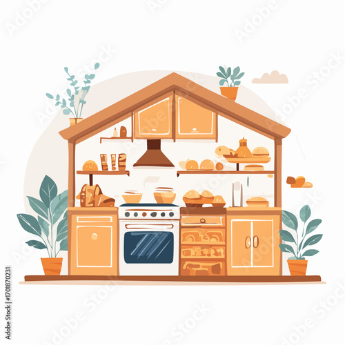 Wallpaper Mural Cozy Rustic Kitchen With Wooden Cabinets And Oven Torontodigital.ca