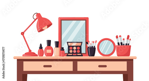 Charming vanity scene with makeup brushes and a mirror perfect for beauty blogs or lifestyle content ready for your next project, Generative AI.