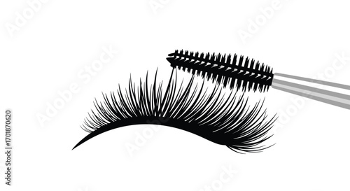 Dramatic black lashes with mascara brush creating a stunning bold look for beauty and cosmetic advertisements, Generative AI.
