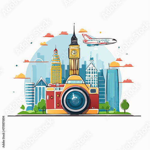 Pixel Art Camera With London Skyline Backdrop