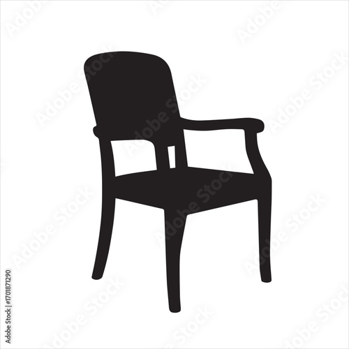 Antique black leather and old wooden chairs, isolated on white, a vintage style of classic home furniture
