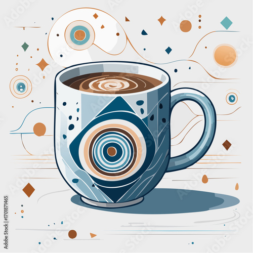 Pixel Art Coffee Mug with Abstract Design