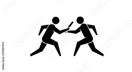 Iconic Representation of Two Athletes Performing a Seamless Baton Pass During a Track and Field Relay Race Event
