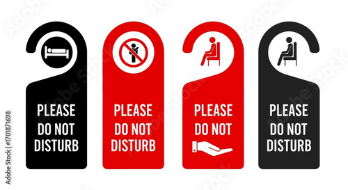 Collection of Hotel Room Door Hangers Indicating Do Not Disturb Status With Various Icons Representing Rest Sleep And Occupancy In A Professional Setting
