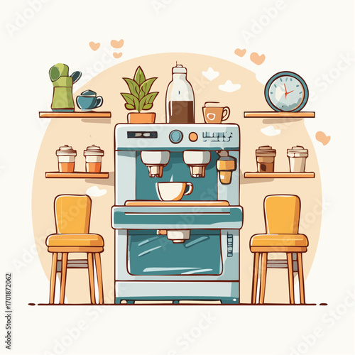 Pixel Art Coffee Station With Two Chairs