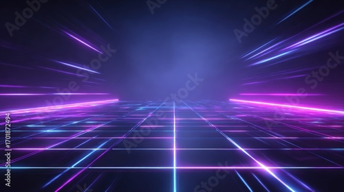 Wallpaper Mural Dynamic Cyberpunk Gridscape with Neon Streaks - Futuristic Technology and Digital Realm Concept Torontodigital.ca