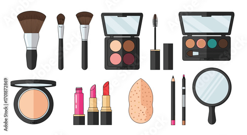 Elevate your beauty routine with modern makeup essentials for a flawless look including brushes palettes lipstick and tools for perfect application, Generative AI.