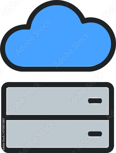 Cloud computing and edge computing data storage network server icon, depicting a cloud connected to a database server, symbolizing the integration of cloud and edge technologies for efficient