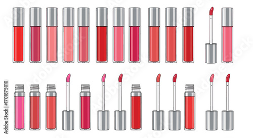 Discover vibrant lip gloss shades for a modern makeup look perfect for beauty bloggers and cosmetic brand marketing campaigns, Generative AI.