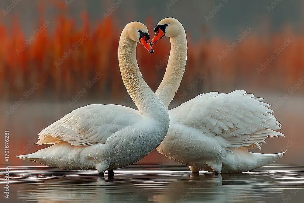 Fototapeta premium Two beautiful swans floating high resolution picture