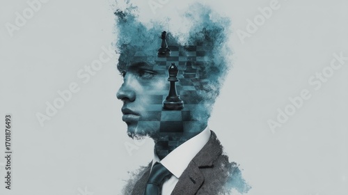 Wallpaper Mural A surreal portrait blending a man's profile with a chessboard, symbolizing strategy and intellect through artistic visualization. Torontodigital.ca