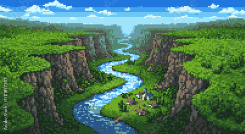 Pixelated Canyon River Landscape