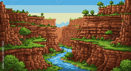 Pixelated Canyon Landscape Scenic View