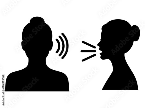 Woman speaker and listener silhouettes on transparent background. Vector illustration for representing communication concept, therapy or interpersonal skills