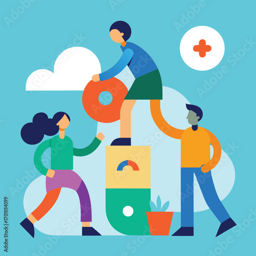 Teamwork and Collaboration Illustration with Diverse People Building Together for Success