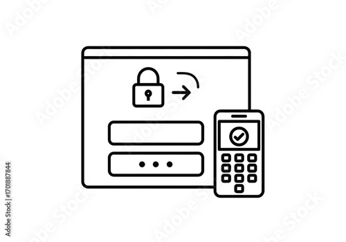 Minimal icon of a login screen with two-step verification, no  background, no shadow, black line style PNG