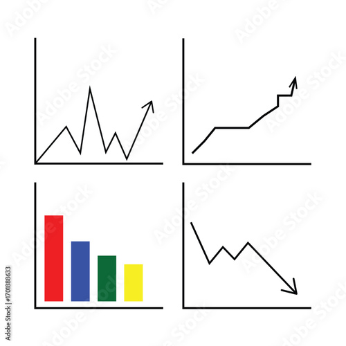 Arrow graph illustration showing rising, falling, and fluctuating trends. These arrows represent business growth, financial performance, stock market movement, progress, and data analytics.