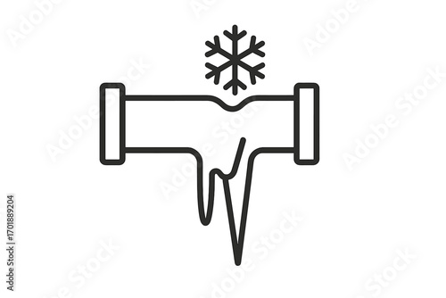 Frozen pipe burst icon. Winter plumbing problem symbol. Ice cold water damage, frost, and leak vector illustration. Home repair, heating emergency, and insulation concept.