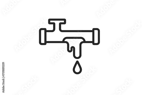 Frozen pipe icon, burst pipe symbol, water leak sign. Plumbing problem concept with thawing ice and dripping water drop. Winter damage, home repair and maintenance vector.