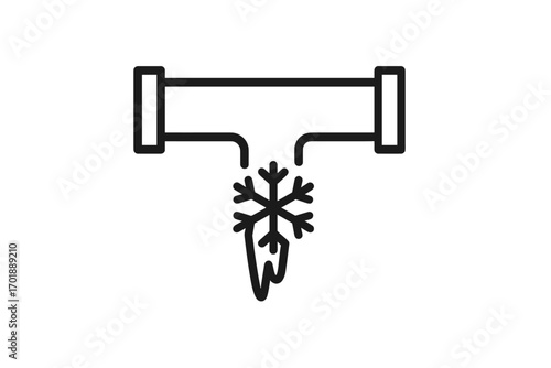 Frozen pipe icon. Winter plumbing problem with ice and snowflake. Cold temperature water damage symbol. Minimalist pictogram for heating and pipeline burst concept.
