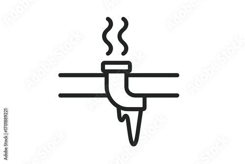 Frozen pipe icon showing burst pipeline and water leak. Plumbing problem symbol for winter damage, heating system failure, and emergency repair service. Vector pictogram.