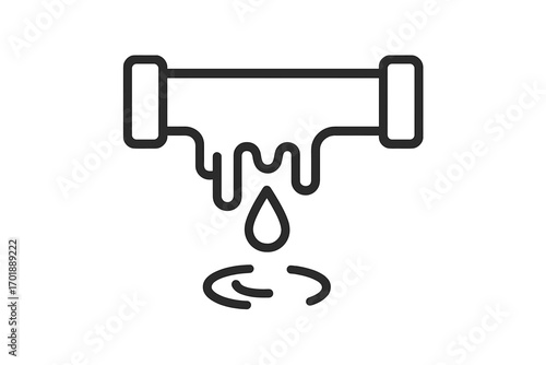 Frozen pipe icon. Leaking water pipe pictogram. Winter plumbing problem concept. Burst pipe, water damage, and dripping leak symbol. Home repair and emergency service.