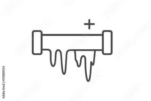 Frozen pipe thin line icon. Plumbing problem concept. Winter damage, burst water pipes, heating failure, cold weather emergency. Vector symbol for plumbing repair service.