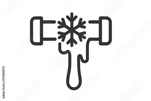 Frozen pipe vector line icon. Winter plumbing problem concept. Cold weather water pipe with ice, frost, and snowflake. Burst pipe damage symbol. Home repair service illustration.