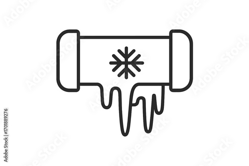 Frozen pipe icon. Winter plumbing problem with ice and cold temperature. Vector line art for burst pipe, water damage, and home repair concepts. Minimalist linear symbol.