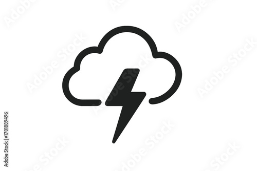 Thunderstorm line icon with lightning bolt and cloud. Weather forecast, storm, thunder, electricity, power, energy concept. Minimal vector logo for web, app, graphic design.