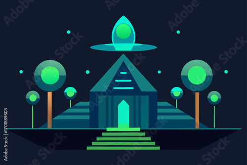 Alien Architecture With Glowing Patterns