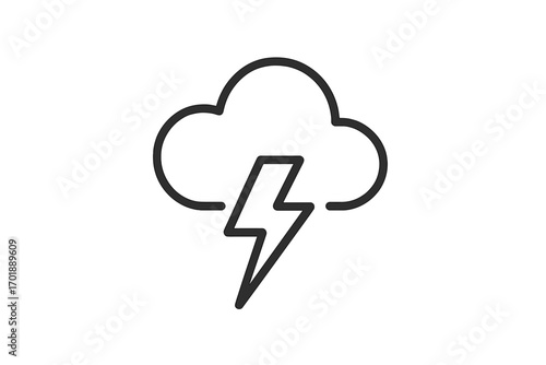 Thunderstorm icon with lightning bolt. Weather forecast, storm concept. Thunder and electricity symbol. Simple, minimal, linear outline pictogram for app and web design.