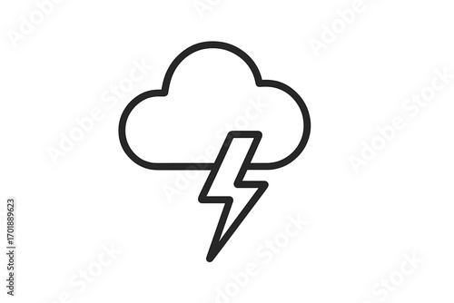 Thunderstorm linear icon. Cloud with lightning bolt symbol. Weather forecast pictogram. Stormy weather sign. Thin line illustration for web, graphic design, app, ui, ux. Vector.
