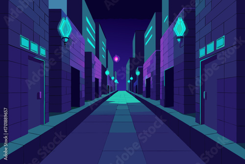 Alley Filled With Flickering Holograms