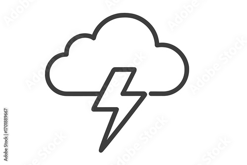 Storm and lightning bolt line icon. Weather forecast symbol. Minimalist pictogram for web design, mobile apps. Thunder concept vector. Metaphor for power, energy, danger.