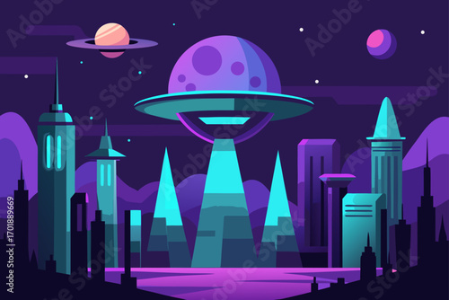 Alien Futuristic City Under Twin Moons