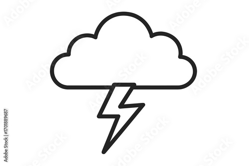Lightning bolt under cloud line icon. Thunderstorm, weather, and storm concept. Simple vector illustration for web design and apps. Electric power, voltage, energy symbol.