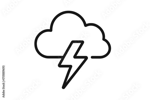 Storm cloud with lightning bolt icon. Weather forecast symbol. Simple outline vector illustration for graphic design. Thunder, electricity, power, energy concept. Linear sign.